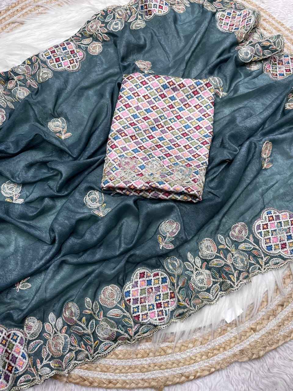CHOCOLATE SILK MULTI SEQUENCE BUTTA WORK SAREE AT WHOLESALE PRICE