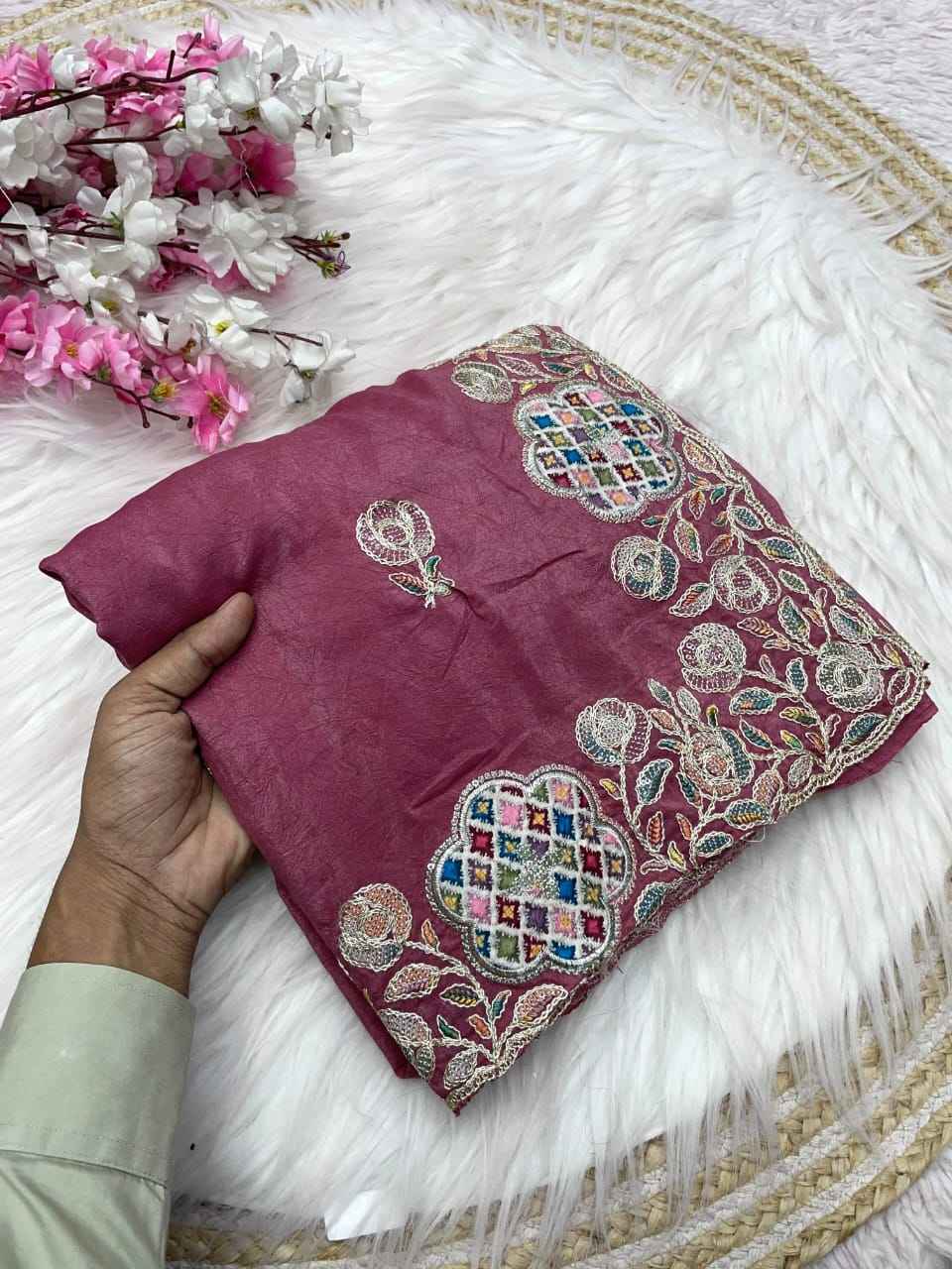 CHOCOLATE SILK MULTI SEQUENCE BUTTA WORK SAREE AT WHOLESALE PRICE