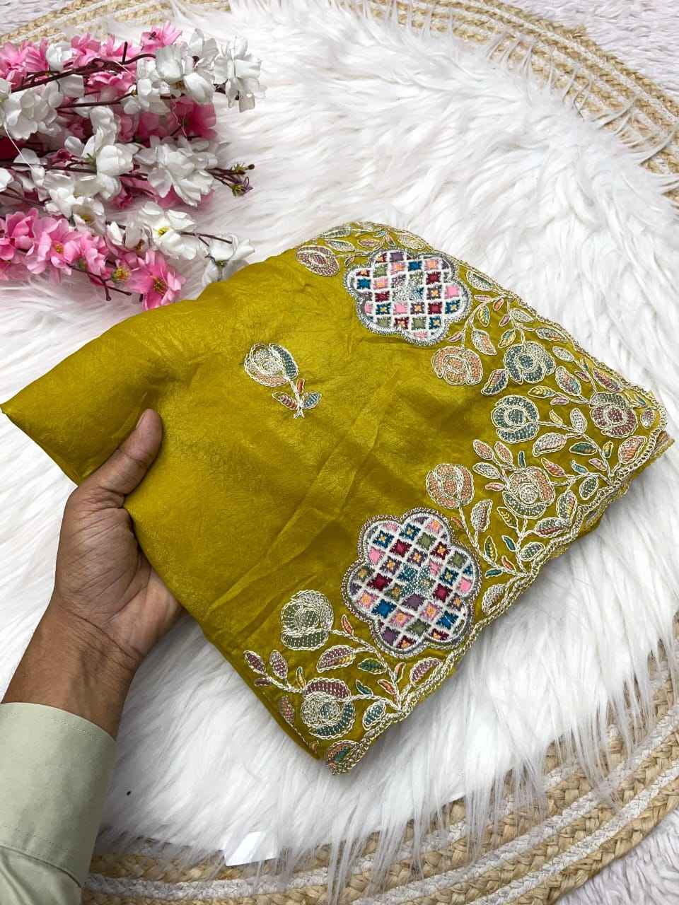 CHOCOLATE SILK MULTI SEQUENCE BUTTA WORK SAREE AT WHOLESALE PRICE