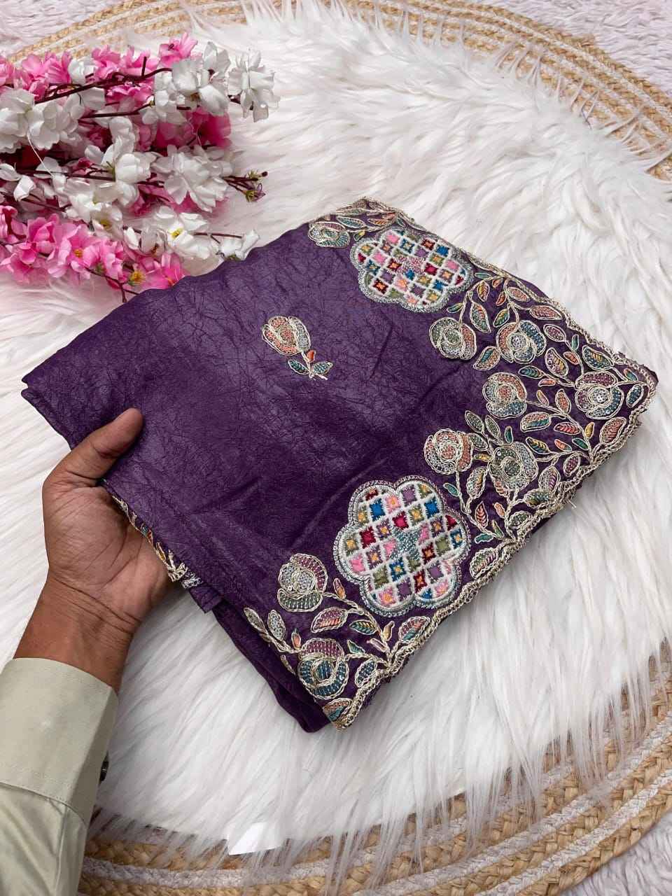 CHOCOLATE SILK MULTI SEQUENCE BUTTA WORK SAREE AT WHOLESALE PRICE