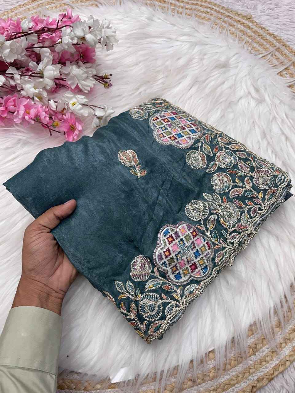CHOCOLATE SILK MULTI SEQUENCE BUTTA WORK SAREE AT WHOLESALE PRICE