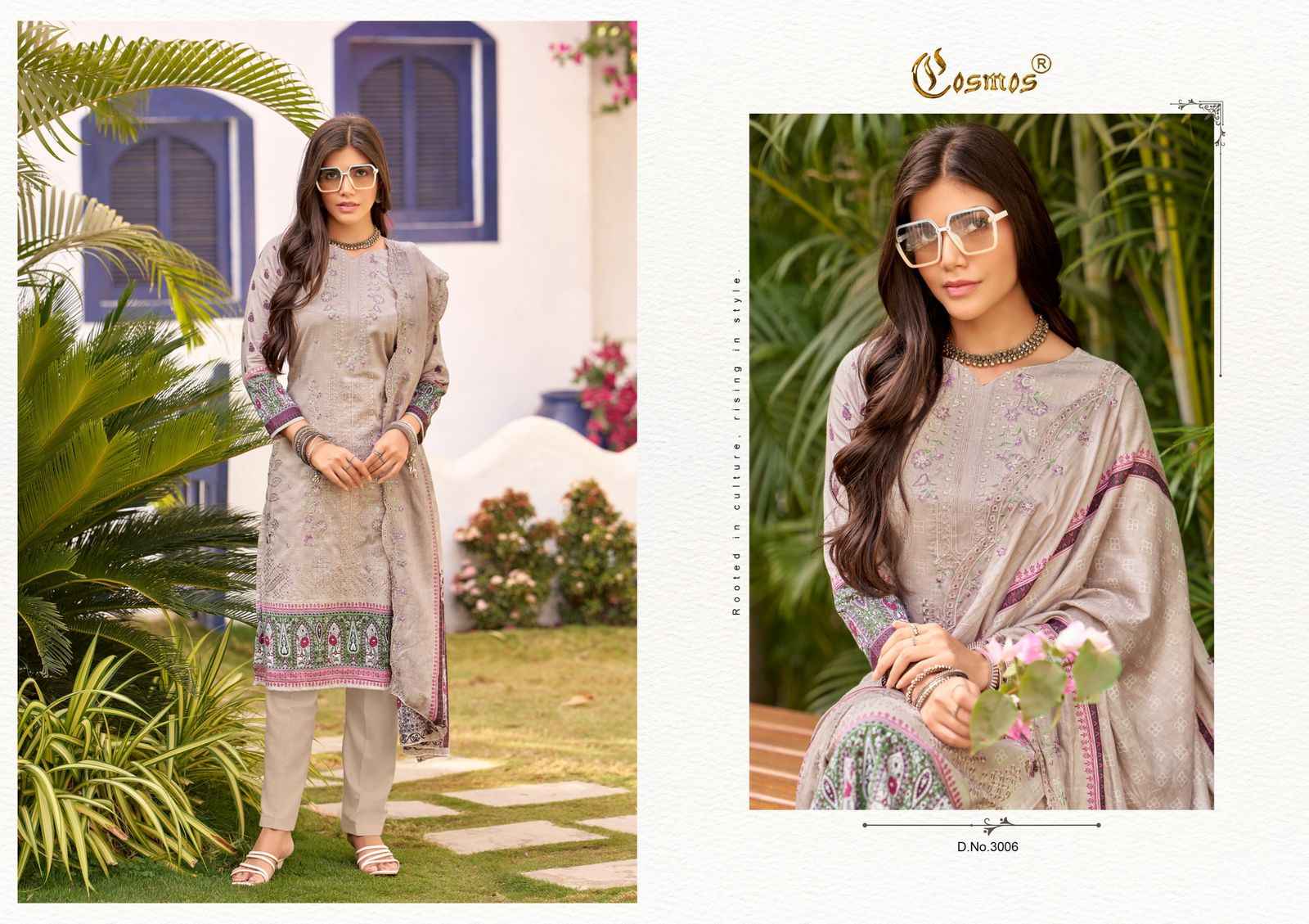 COSMOS BIN SAEED VOL -3 LAWN COTTON WITH HEAVY SELF EMBROIDERY DRESS MATERIAL AT WHOLESALE PRICE