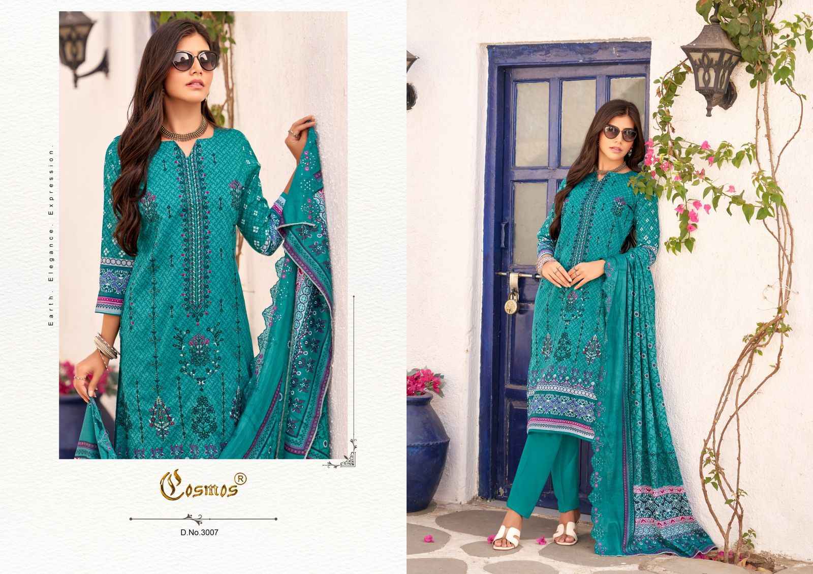 COSMOS BIN SAEED VOL -3 LAWN COTTON WITH HEAVY SELF EMBROIDERY DRESS MATERIAL AT WHOLESALE PRICE