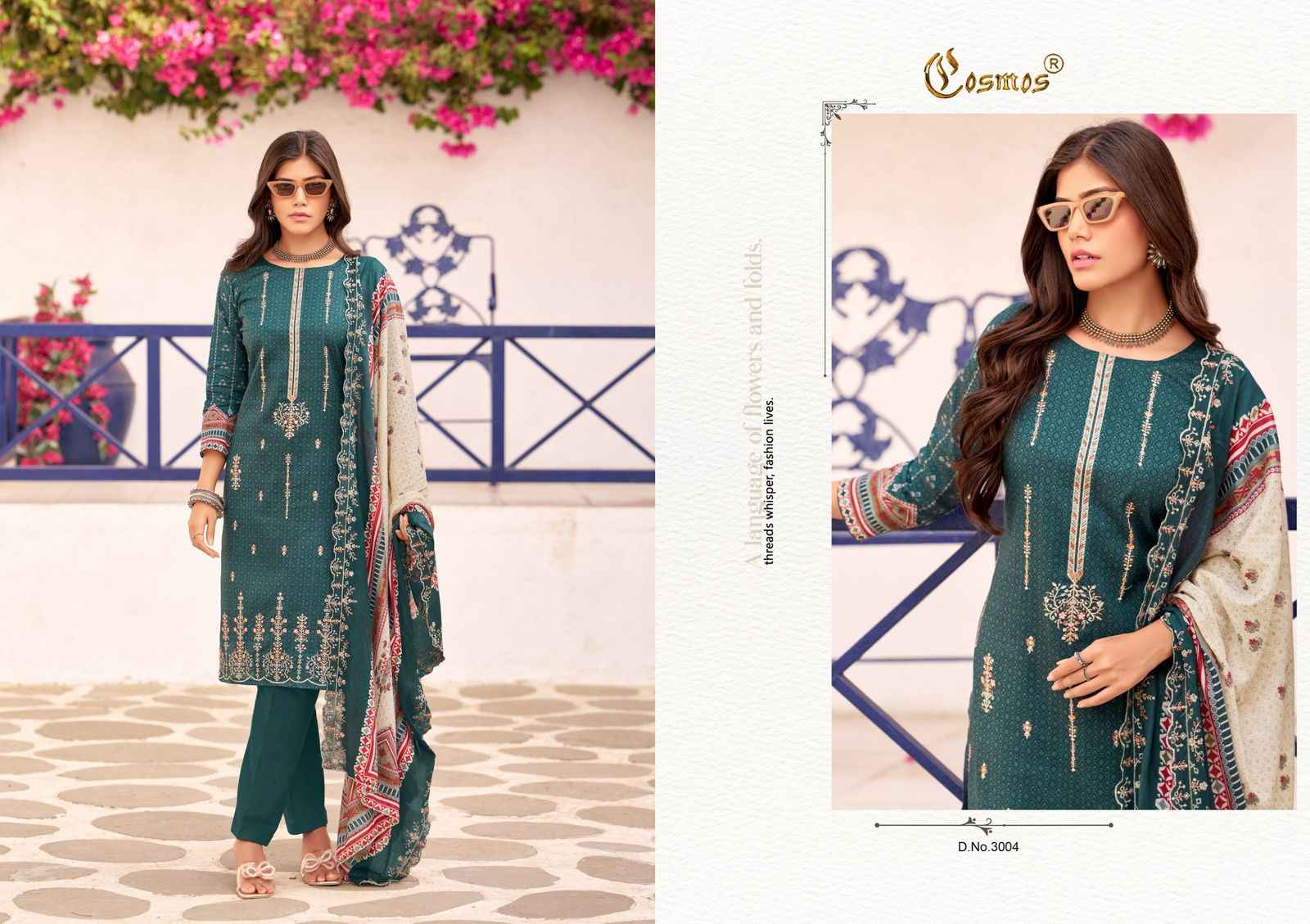 COSMOS BIN SAEED VOL -3 LAWN COTTON WITH HEAVY SELF EMBROIDERY DRESS MATERIAL AT WHOLESALE PRICE
