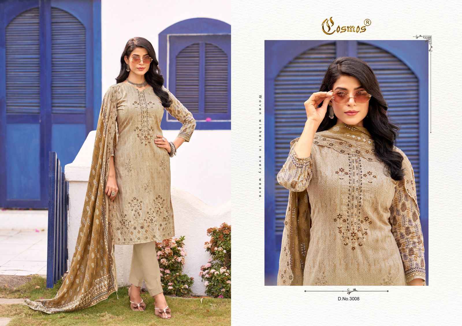 COSMOS BIN SAEED VOL -3 LAWN COTTON WITH HEAVY SELF EMBROIDERY DRESS MATERIAL AT WHOLESALE PRICE