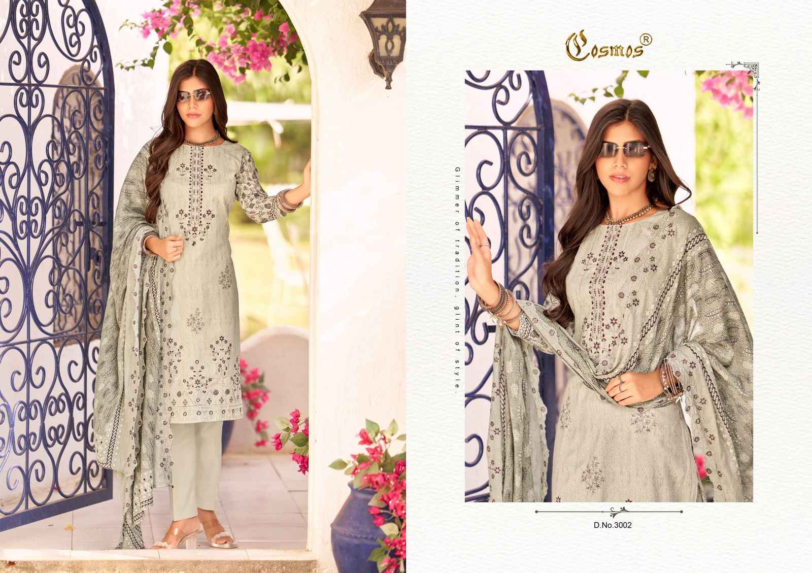 COSMOS BIN SAEED VOL -3 LAWN COTTON WITH HEAVY SELF EMBROIDERY DRESS MATERIAL AT WHOLESALE PRICE