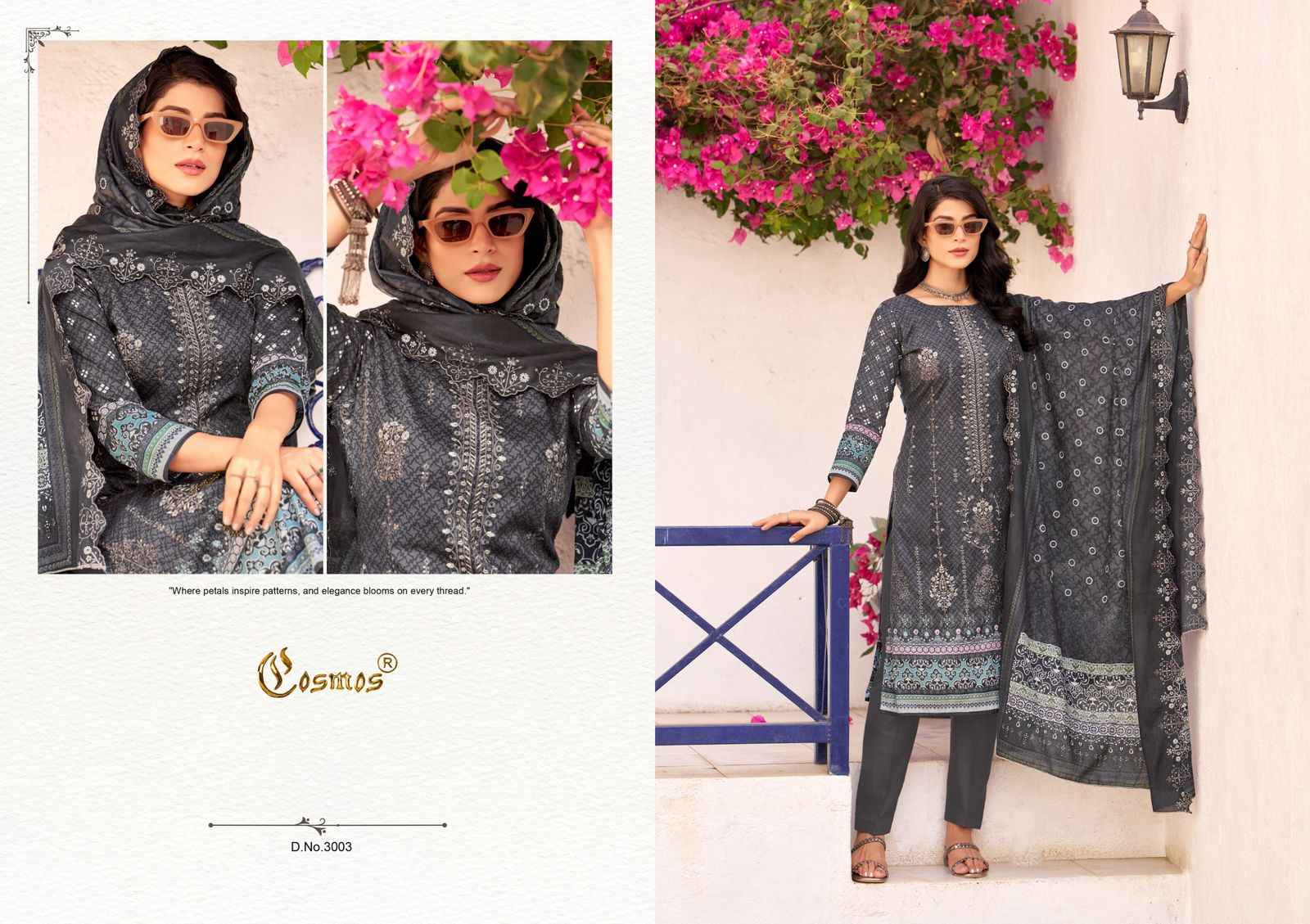 COSMOS BIN SAEED VOL -3 LAWN COTTON WITH HEAVY SELF EMBROIDERY DRESS MATERIAL AT WHOLESALE PRICE
