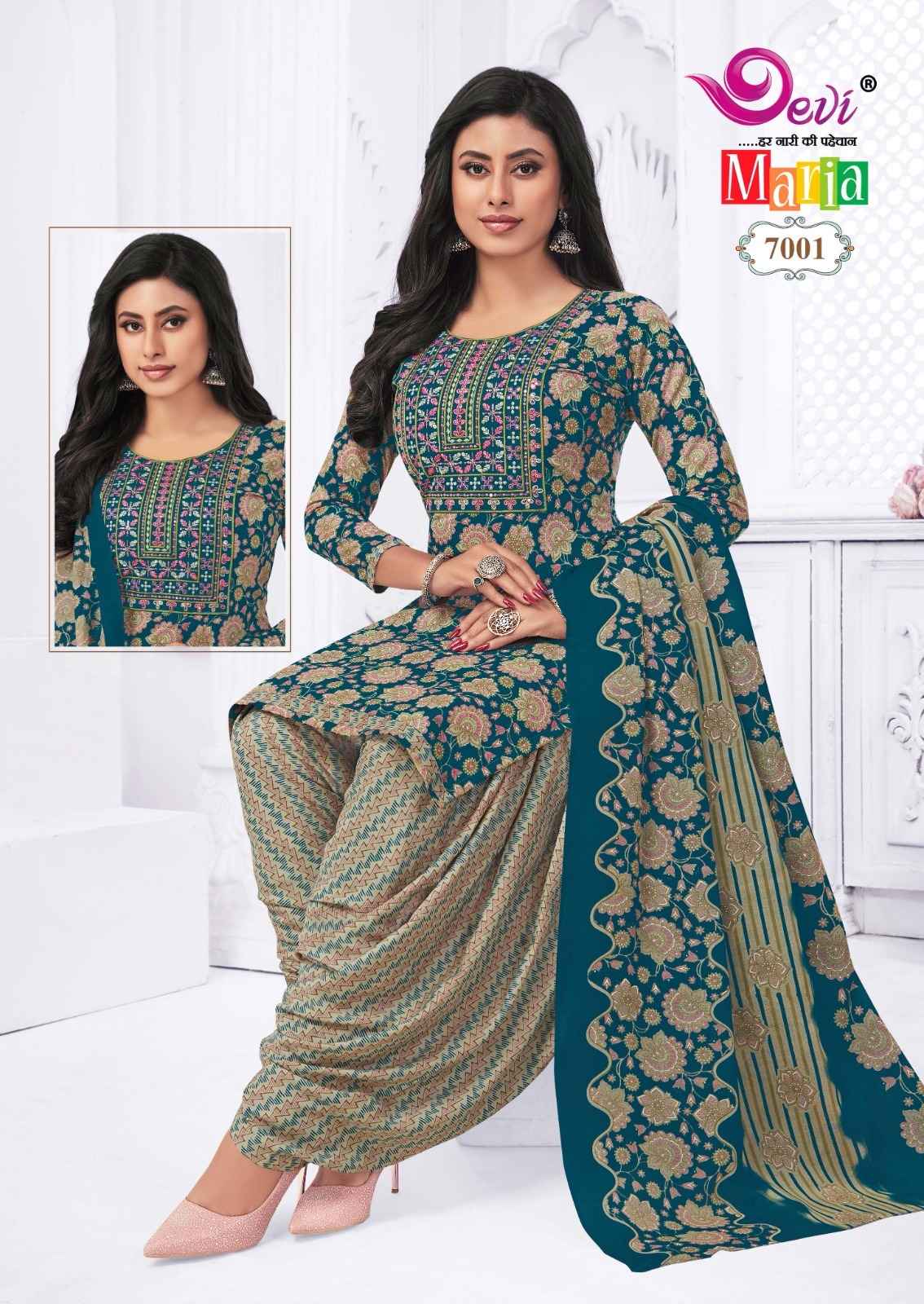 DEVI MARIA VOL-7 HEAVY INDO COTTON PRINTED EMBROIDERY DRESS AT WHOLESALE PRICE