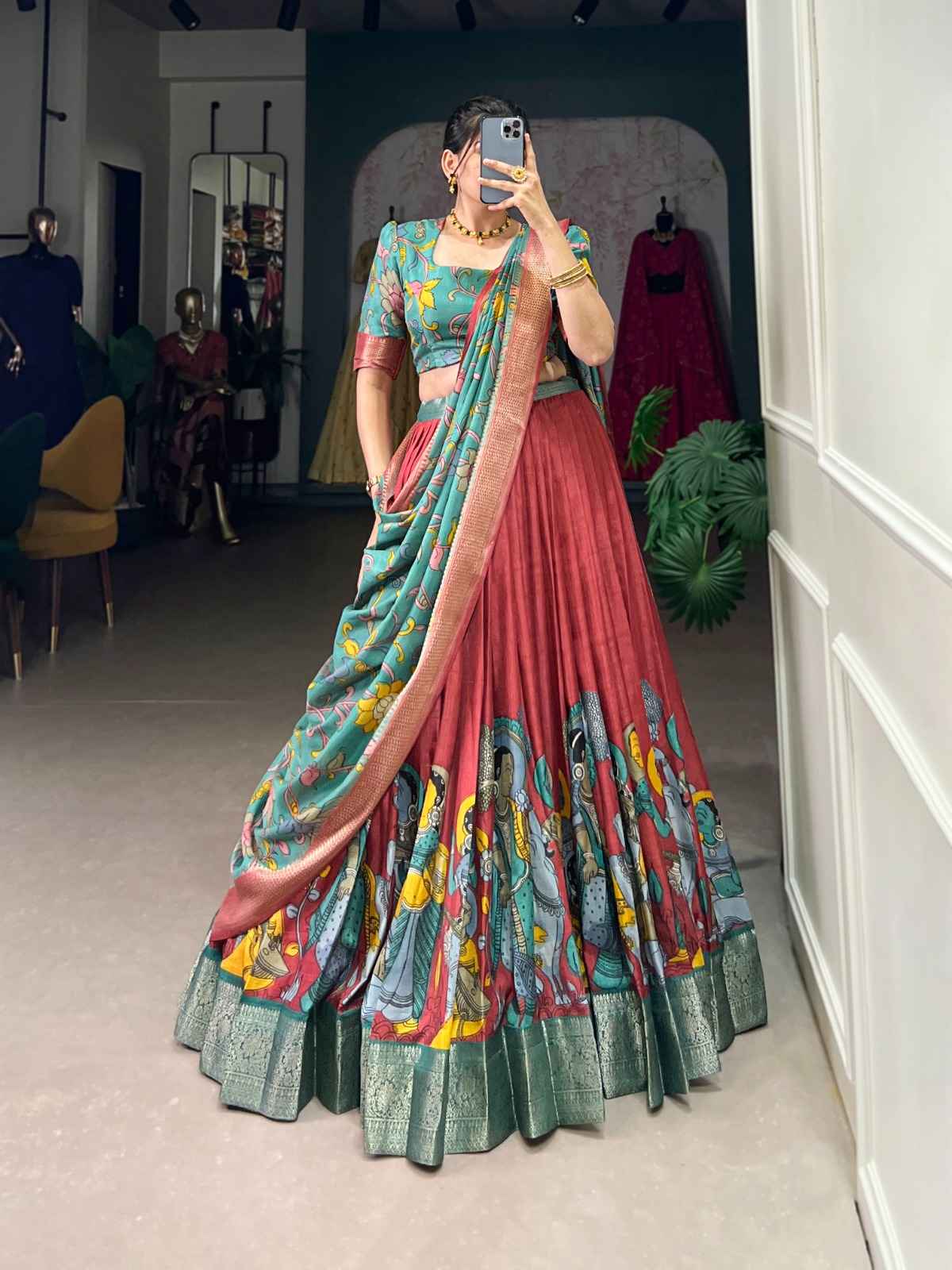 DOLA SILK KALAMKARI PRINTED LEHENGA CHOLI AT WHOLESALE PRICE