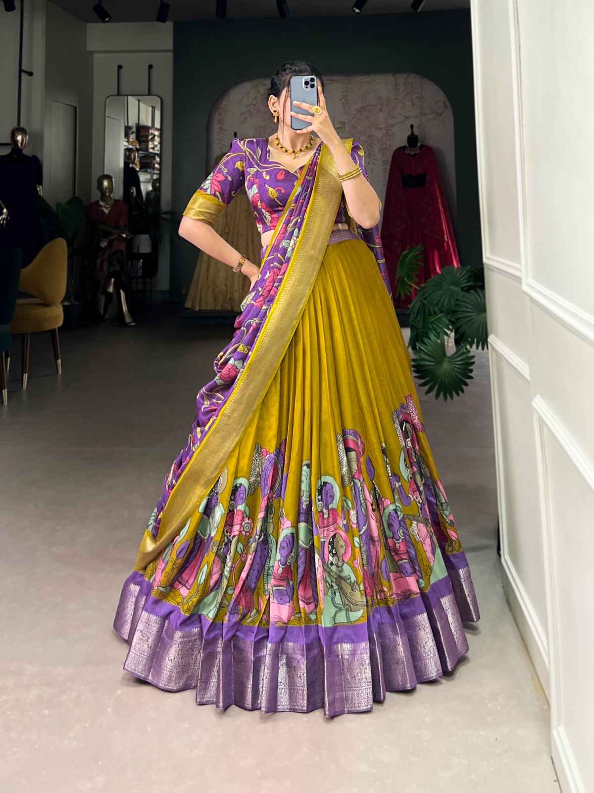 DOLA SILK KALAMKARI PRINTED LEHENGA CHOLI AT WHOLESALE PRICE