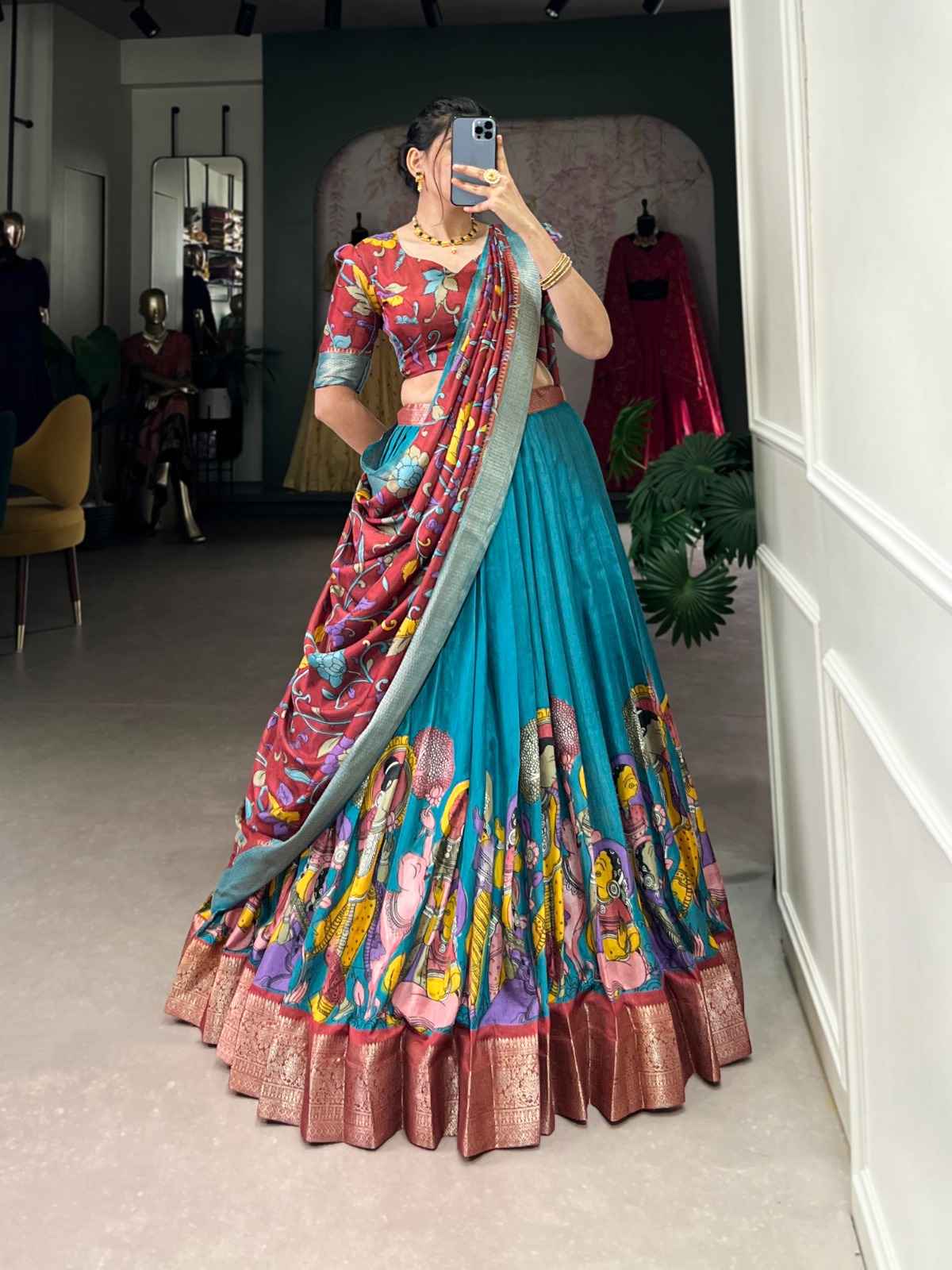 DOLA SILK KALAMKARI PRINTED LEHENGA CHOLI AT WHOLESALE PRICE