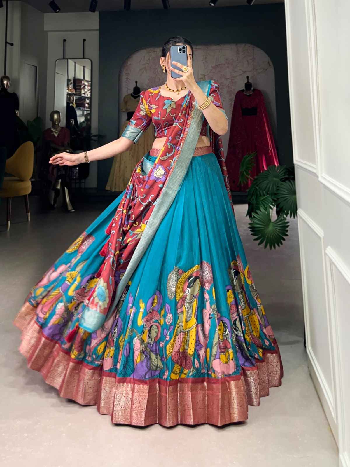 DOLA SILK KALAMKARI PRINTED LEHENGA CHOLI AT WHOLESALE PRICE