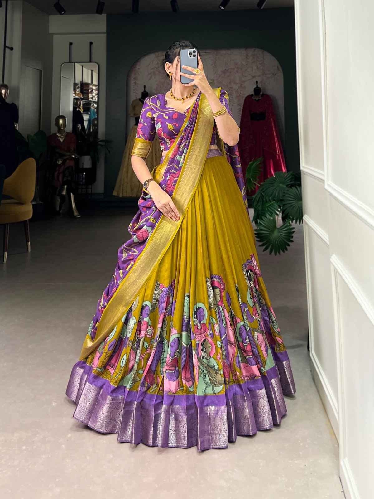 DOLA SILK KALAMKARI PRINTED LEHENGA CHOLI AT WHOLESALE PRICE