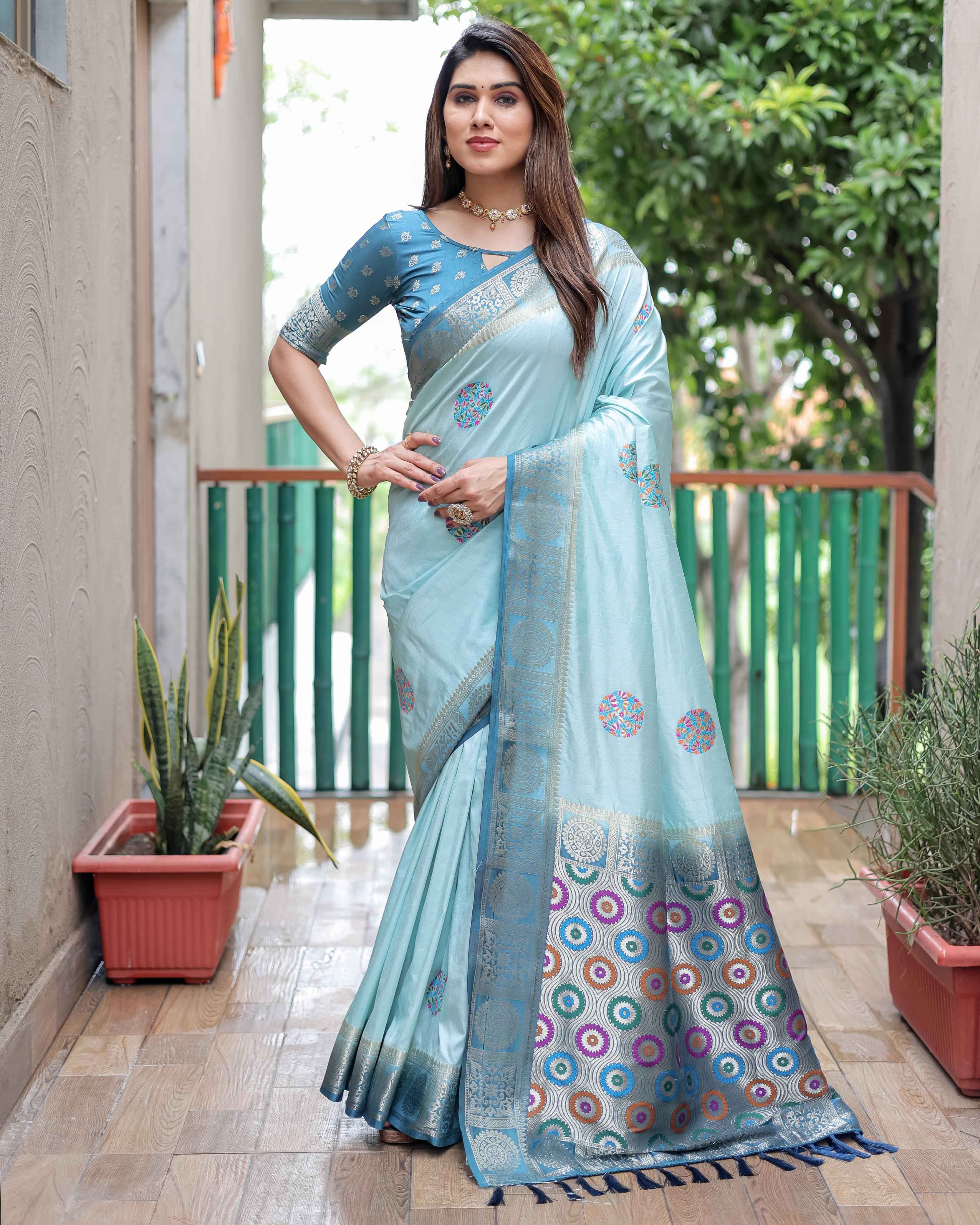 DOLA SILK UNIQUE BUTTA DESIGNS AND CONTRAST PALLU SAREE AT WHOLESALE PRICE