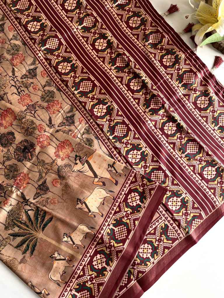 DOLA VISCOSE DIGITAL PRINT KALAMKARI PRINT SAREE AT WHOLESALE PRICE