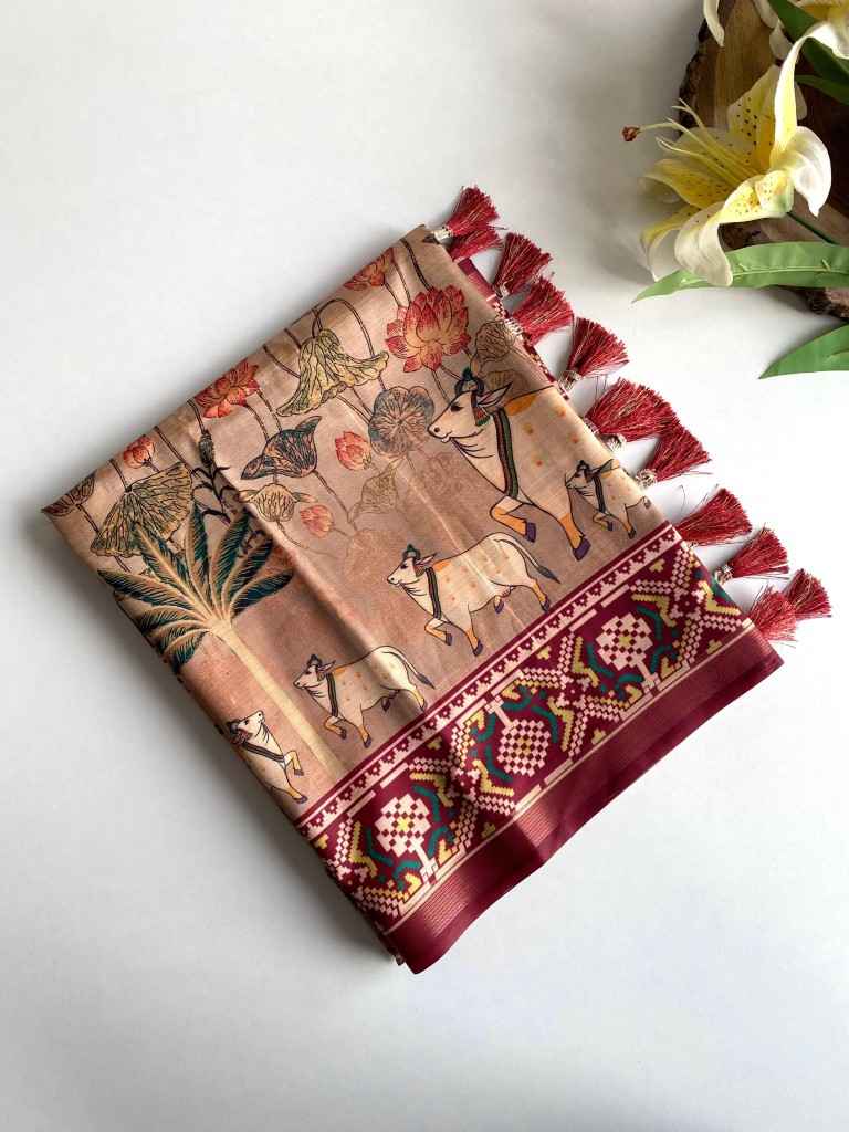 DOLA VISCOSE DIGITAL PRINT KALAMKARI PRINT SAREE AT WHOLESALE PRICE