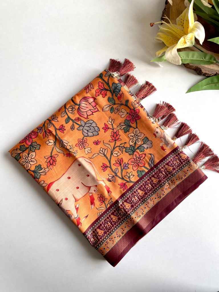 DOLA VISCOSE DIGITAL PRINT KALAMKARI PRINT SAREE AT WHOLESALE PRICE