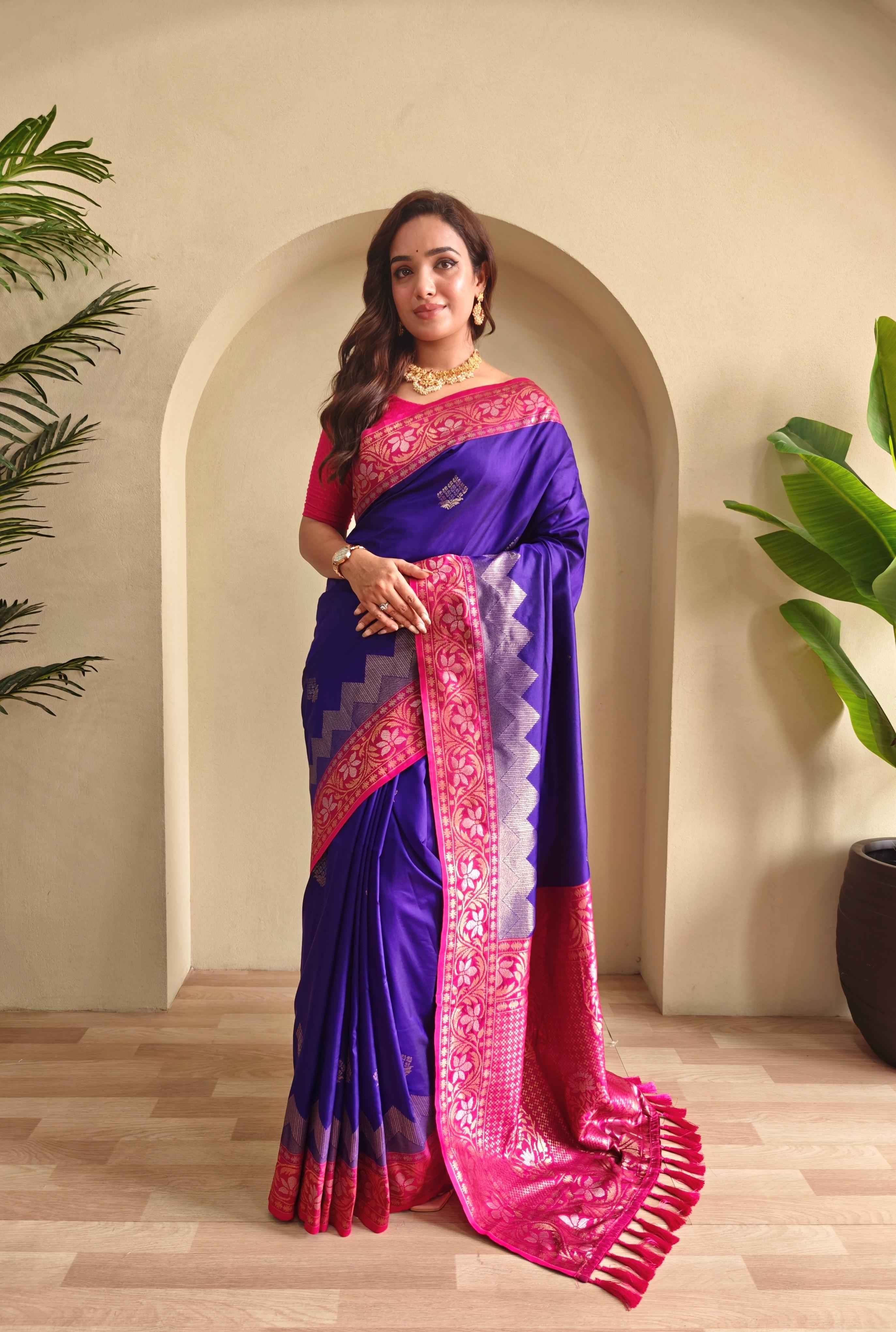 DUAL TONE SILK ZARI WEAVES CONTRAST PALLU SAREE AT WHOLESALE PRICE
