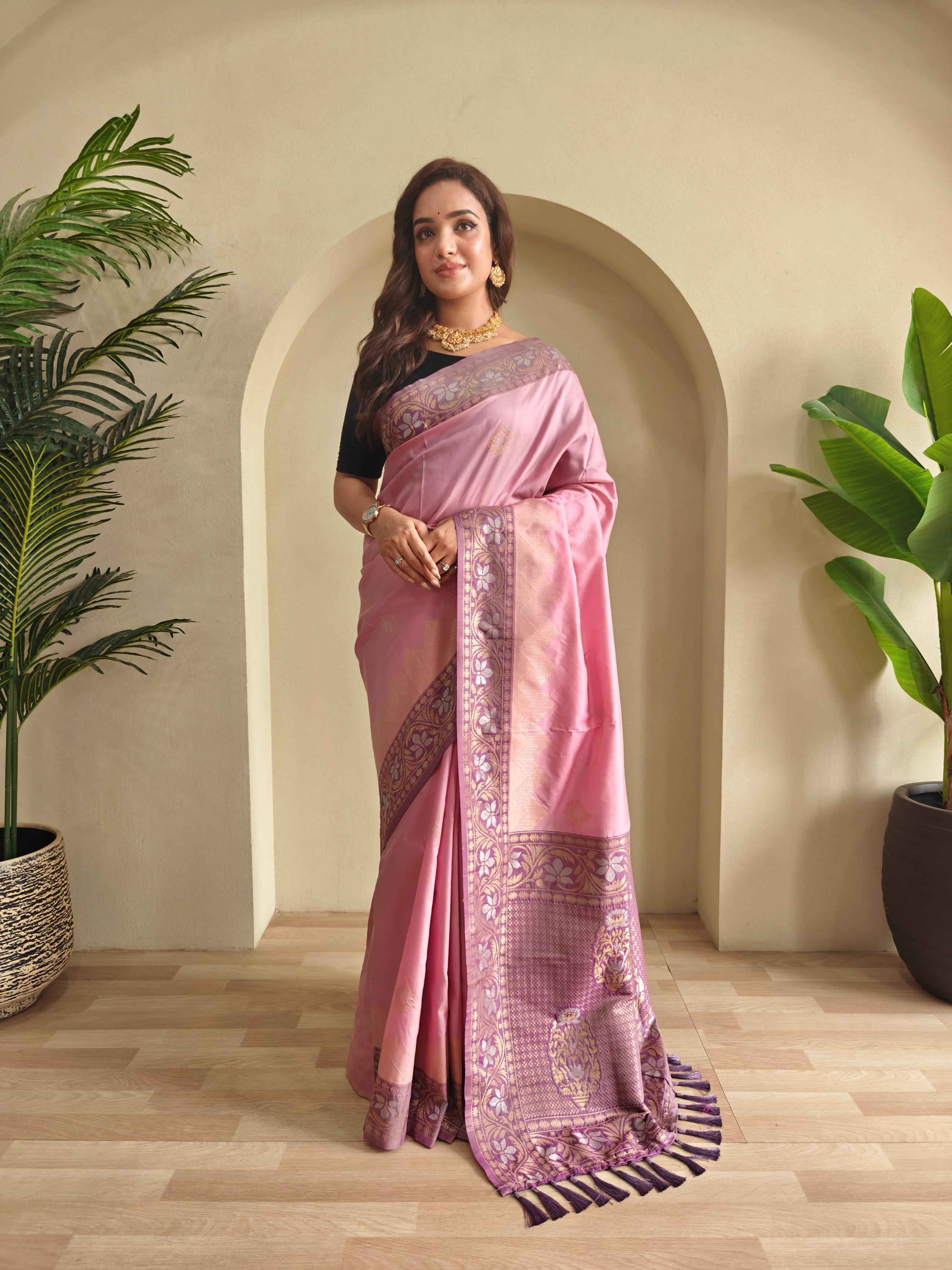 DUAL TONE SILK ZARI WEAVES CONTRAST PALLU SAREE AT WHOLESALE PRICE
