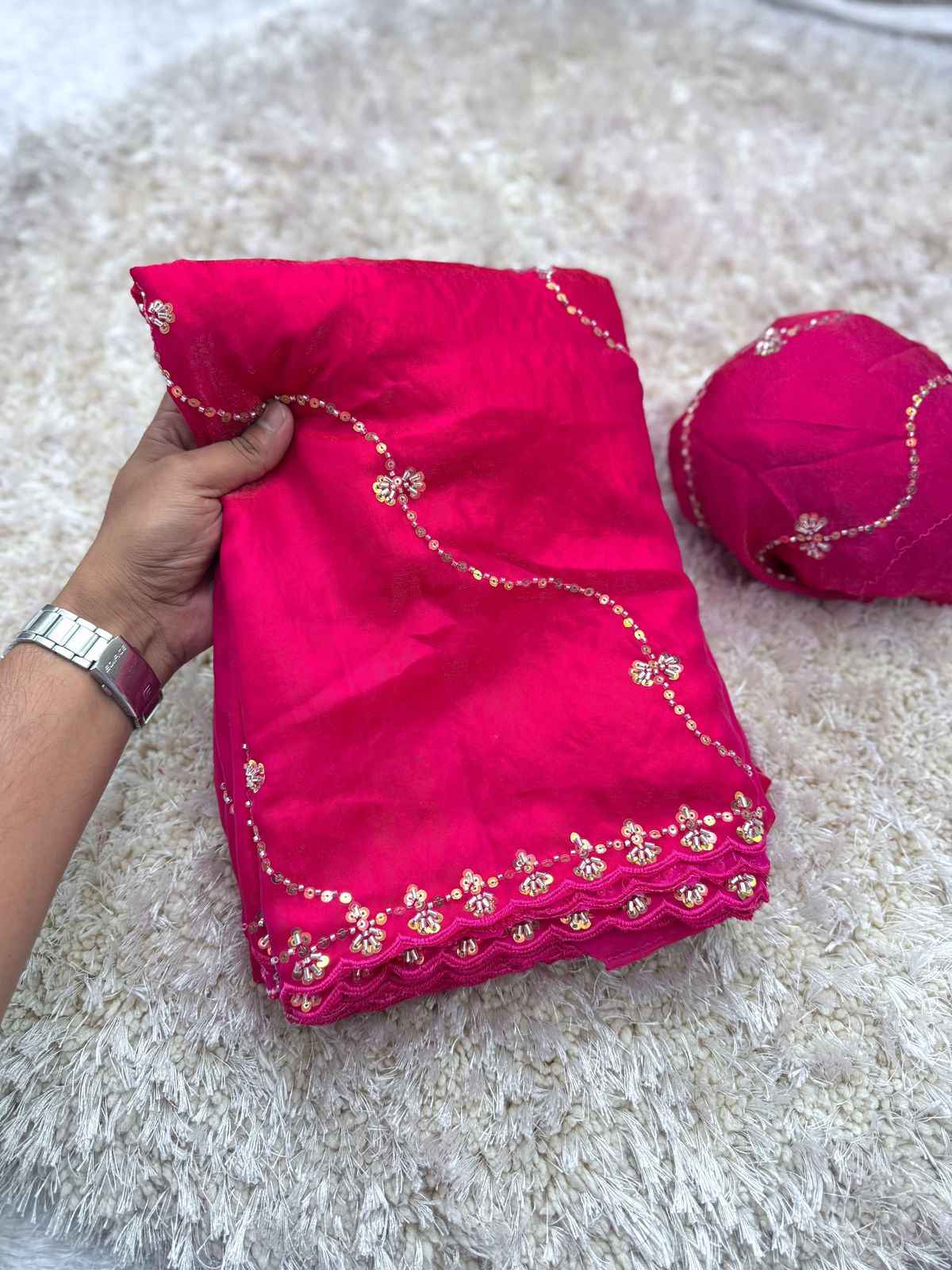 FANDY SATIN HANDWORK WORK LEHRIYA WORK SAREE AT WHOLESALE PRICE