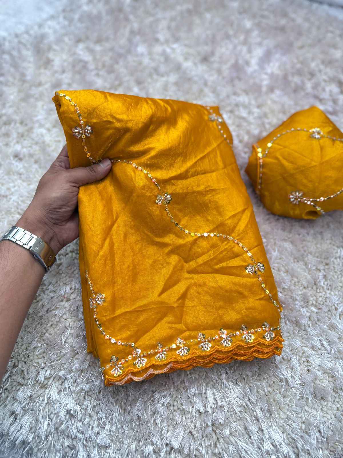 FANDY SATIN HANDWORK WORK LEHRIYA WORK SAREE AT WHOLESALE PRICE