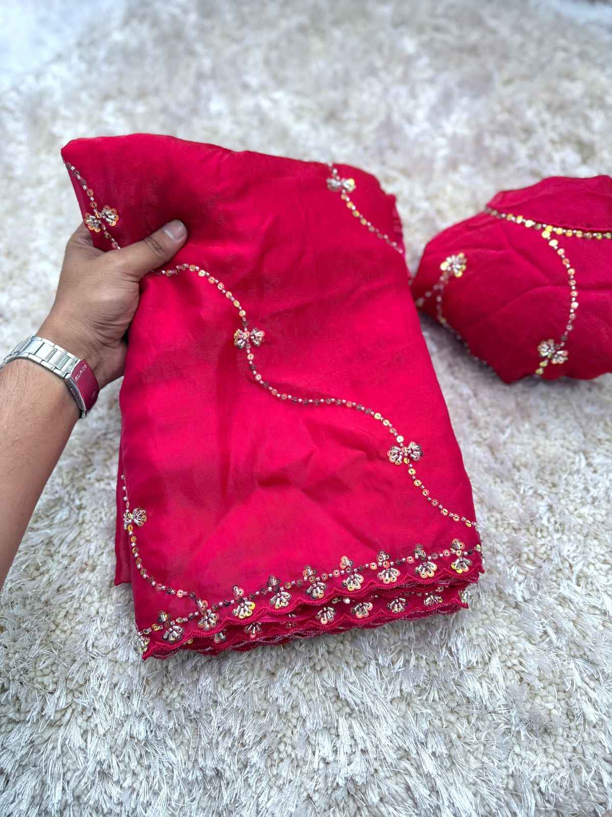 FANDY SATIN HANDWORK WORK LEHRIYA WORK SAREE AT WHOLESALE PRICE