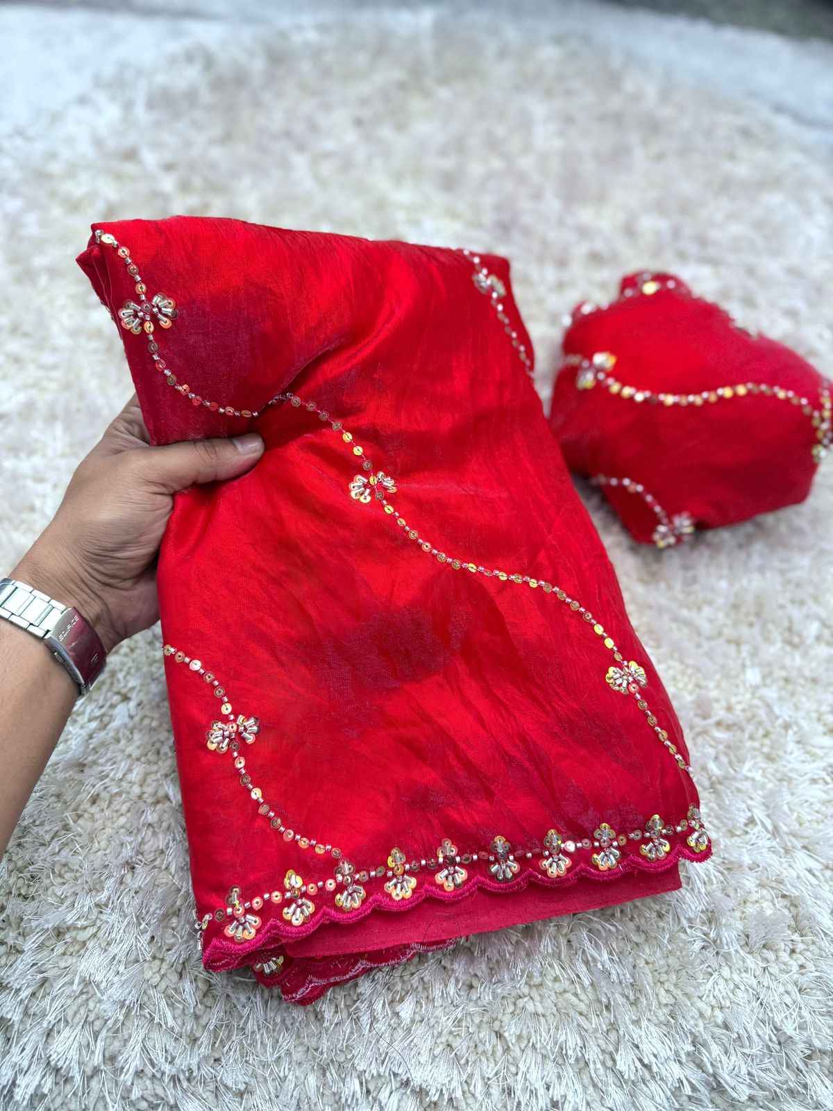 FANDY SATIN HANDWORK WORK LEHRIYA WORK SAREE AT WHOLESALE PRICE