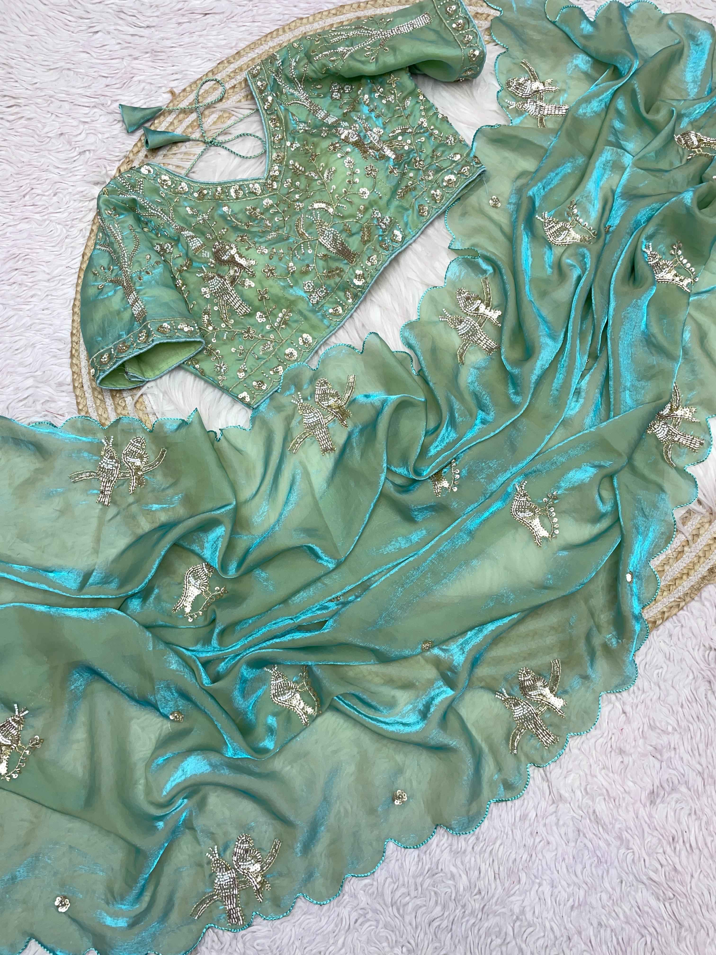 FANDY SATTIN KHATLI WORK AND BRITS WORK SAREE AT WHOLESALE PRICE