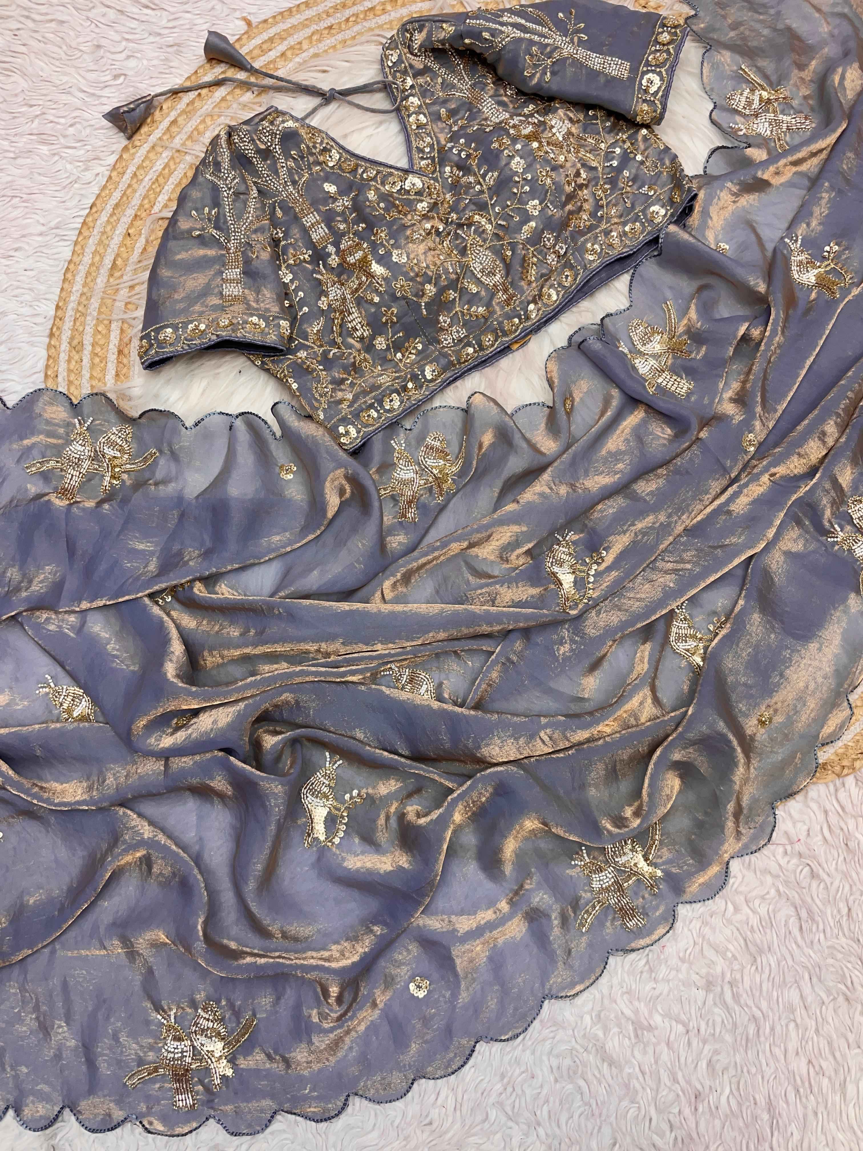 FANDY SATTIN KHATLI WORK AND BRITS WORK SAREE AT WHOLESALE PRICE