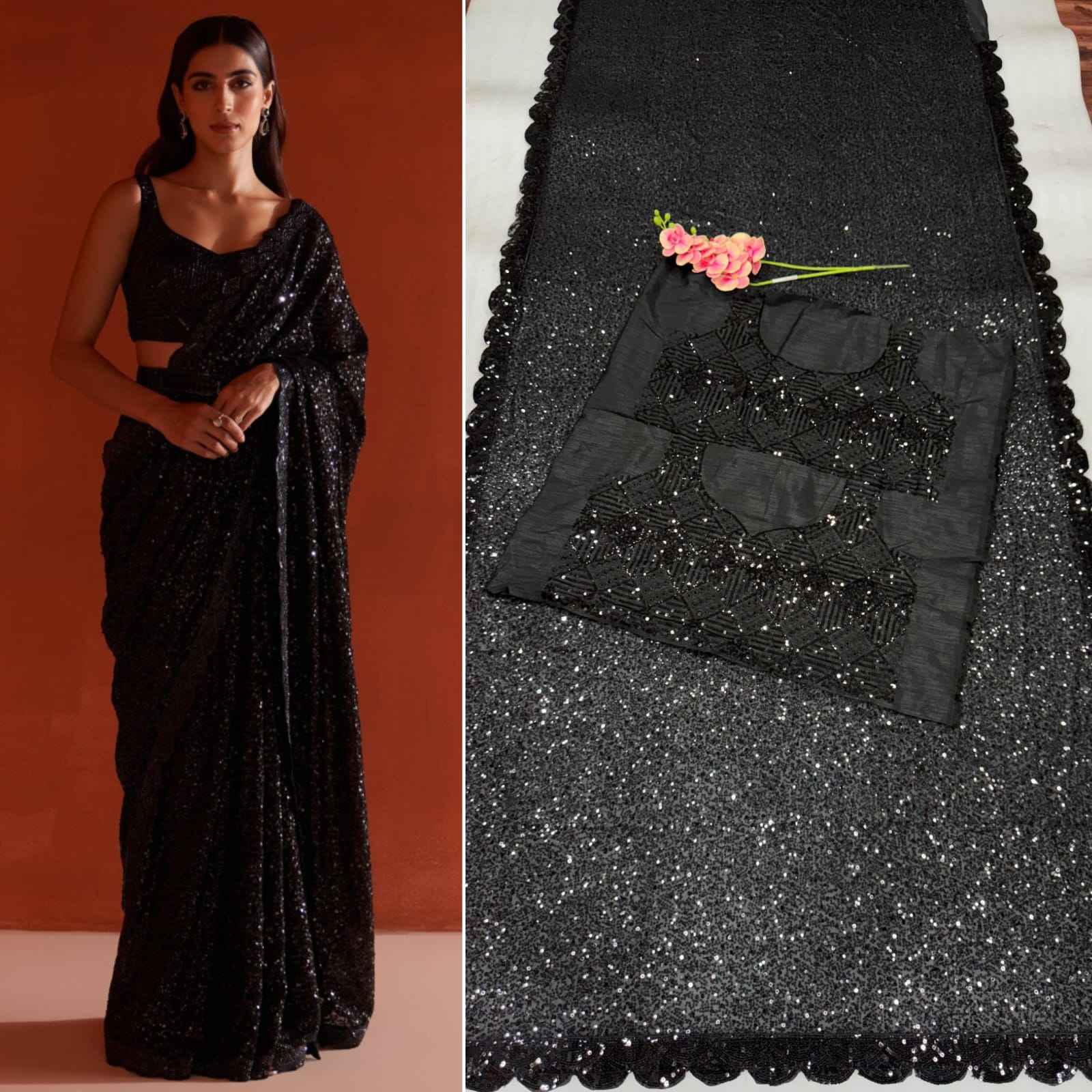 FAUX GEORGETTE SEQUENCE EMBRODERY WORK SAREE AT WHOLESALE PRICE