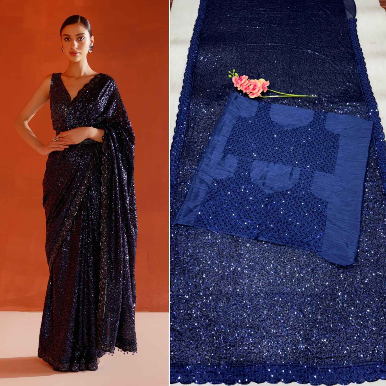 FAUX GEORGETTE SEQUENCE EMBRODERY WORK SAREE AT WHOLESALE PRICE