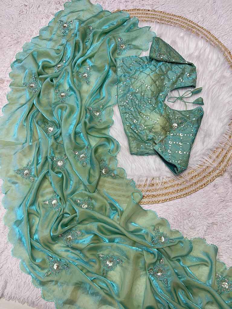 FENDI SATIN HEAVY BEETS AND SEQUENCE SAREE AT WHOLESALE PRICE
