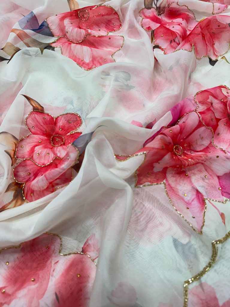 SOFT TEBBY SILK FLORAL PRINTED HANDWORK SAREE AT WHOLESALE PRICE 