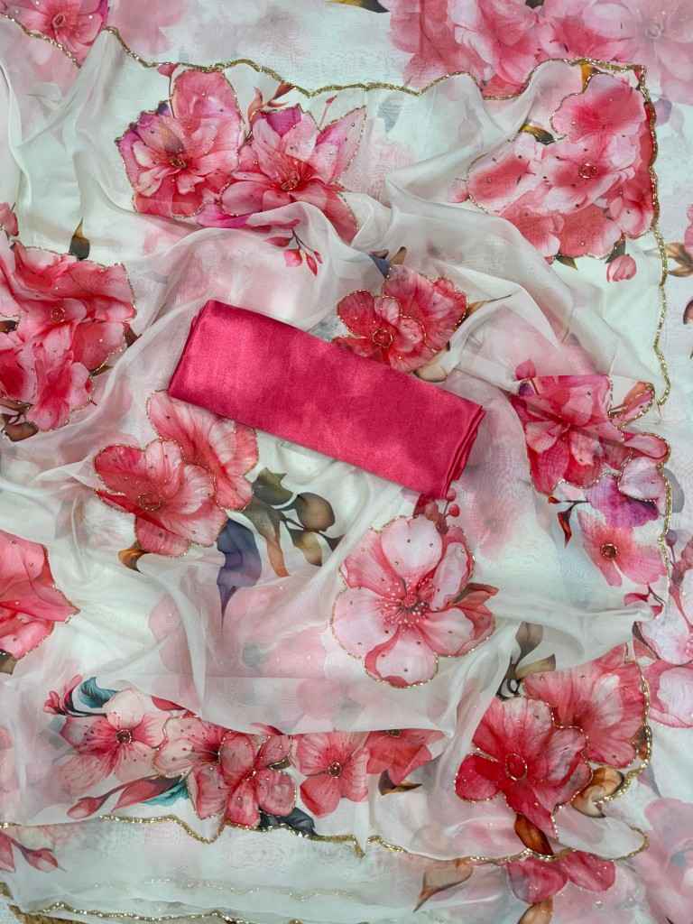 SOFT TEBBY SILK FLORAL PRINTED HANDWORK SAREE AT WHOLESALE PRICE 