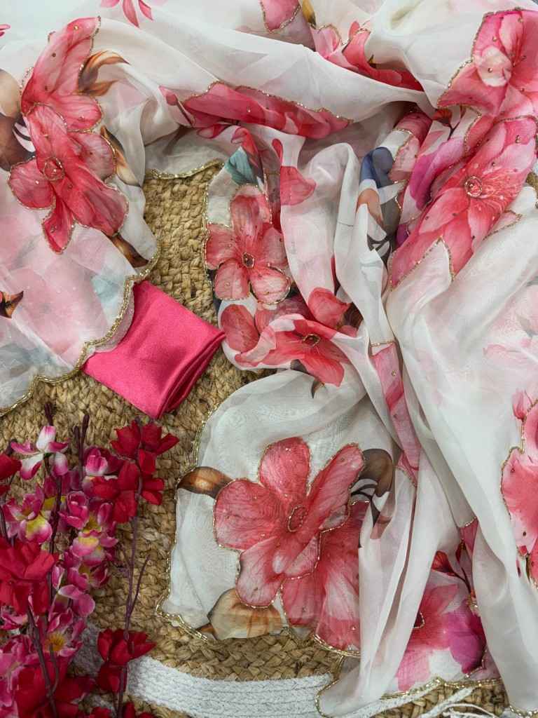 SOFT TEBBY SILK FLORAL PRINTED HANDWORK SAREE AT WHOLESALE PRICE 