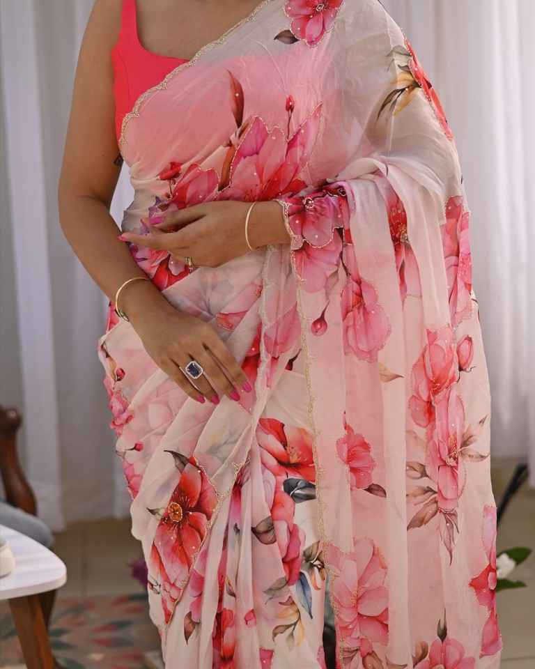 SOFT TEBBY SILK FLORAL PRINTED HANDWORK SAREE AT WHOLESALE PRICE 