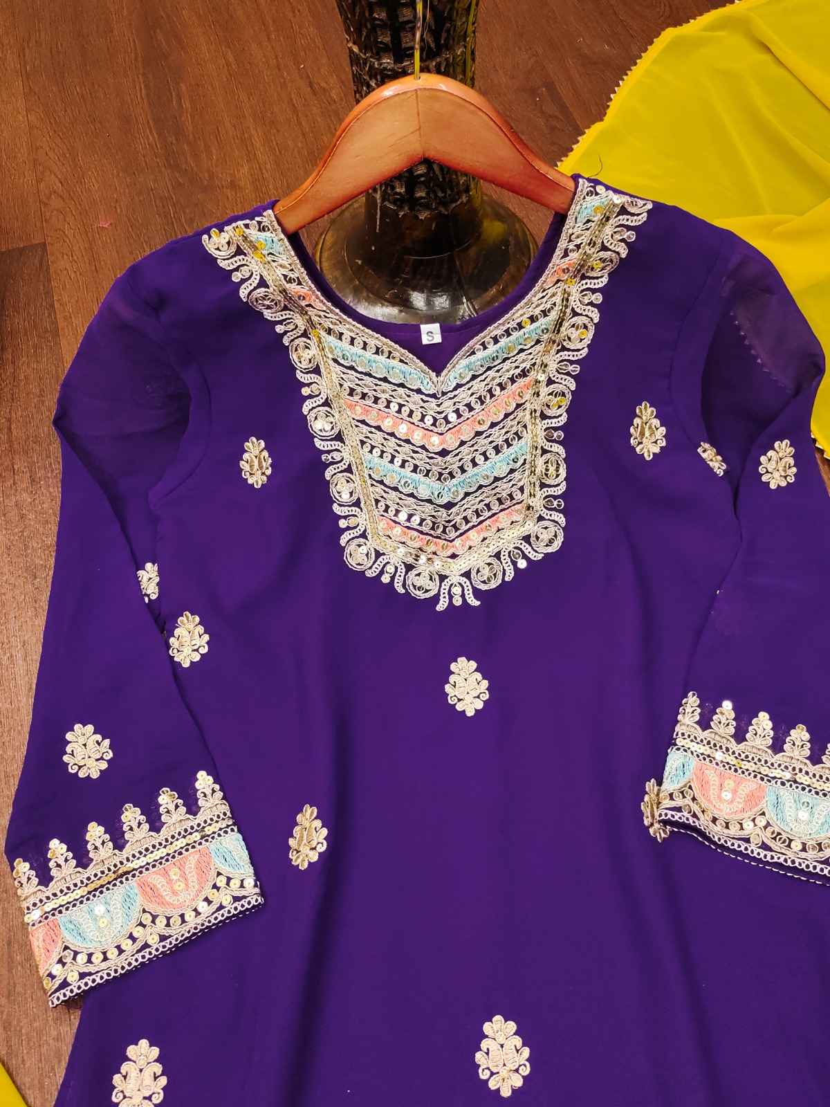FOX GEORGETTE SEQUENCE EMBROIDERED SHARARA SUIT AT WHOLESALE PRICE