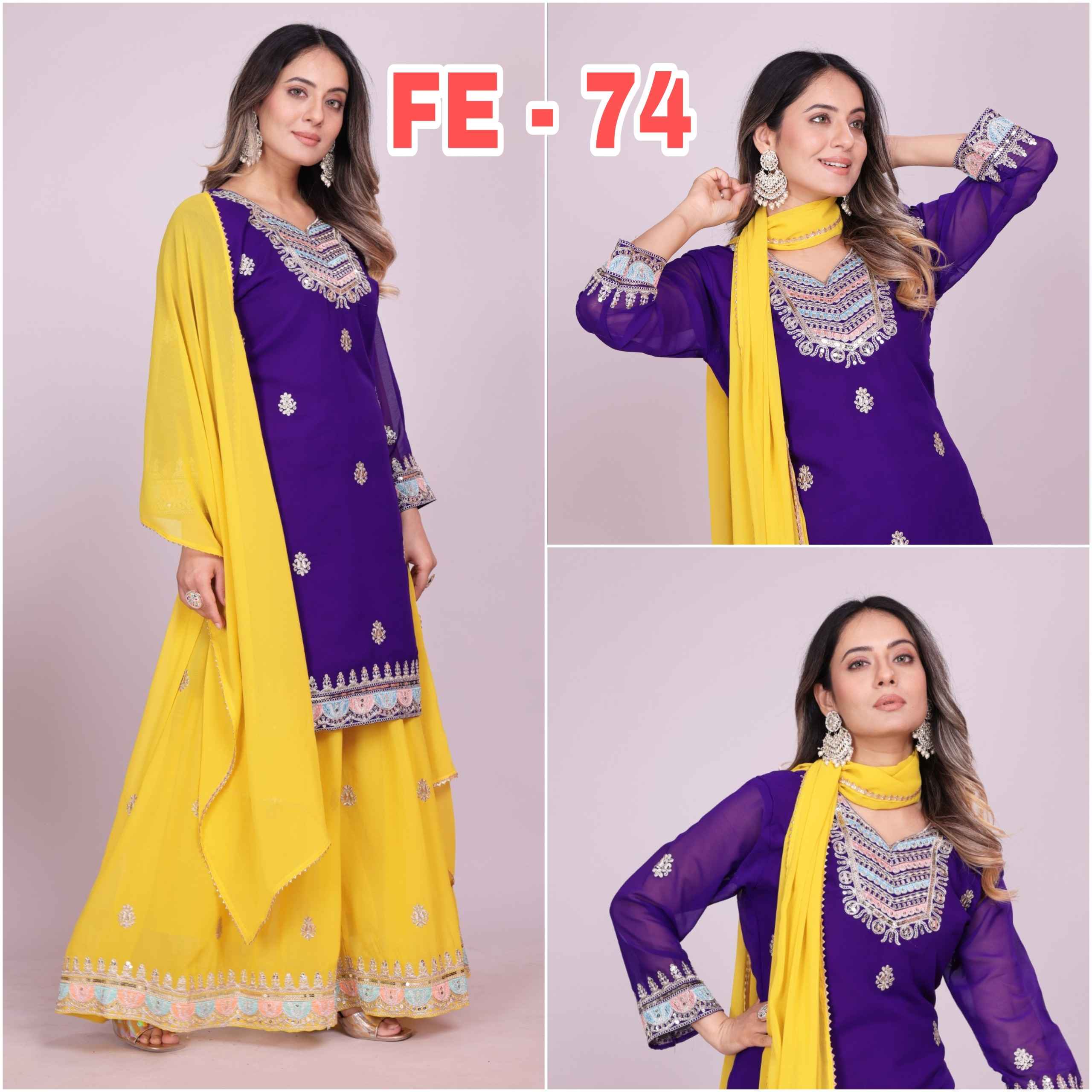 FOX GEORGETTE SEQUENCE EMBROIDERED SHARARA SUIT AT WHOLESALE PRICE
