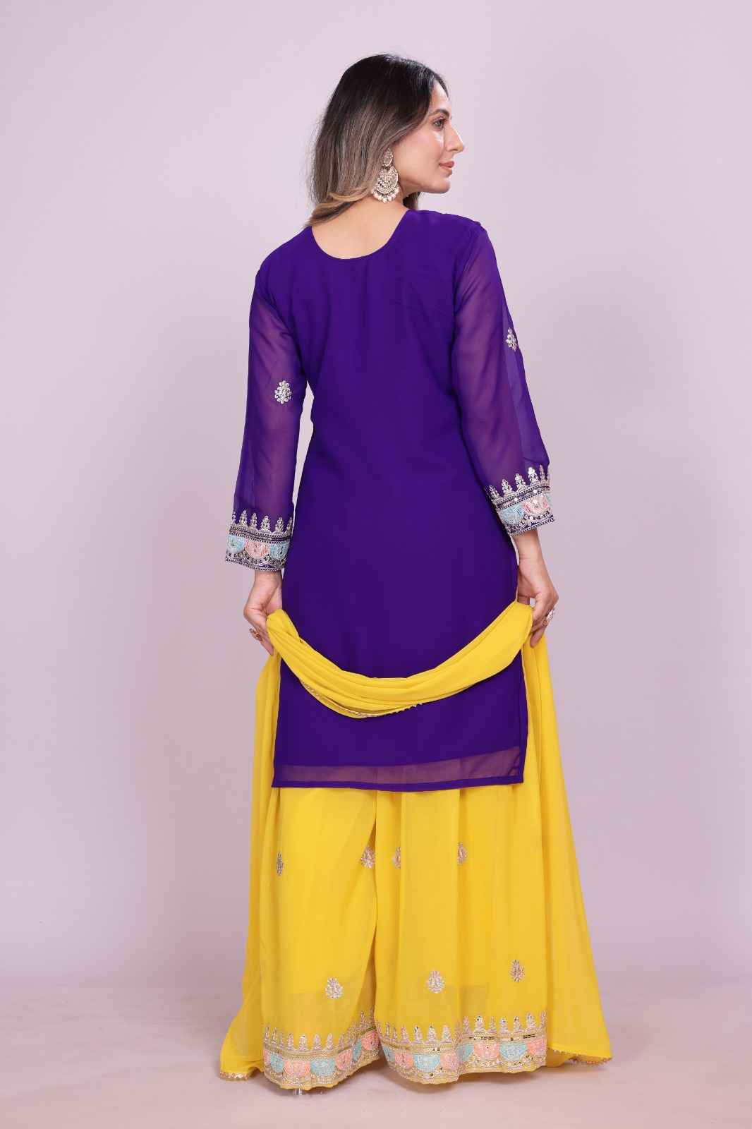 FOX GEORGETTE SEQUENCE EMBROIDERED SHARARA SUIT AT WHOLESALE PRICE