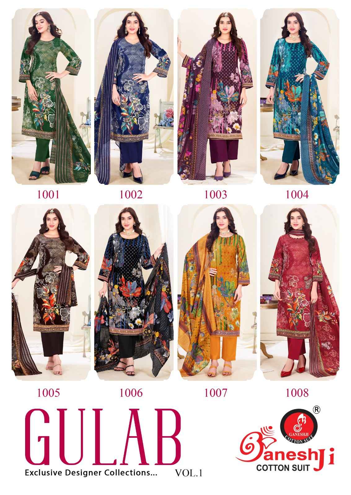 GANESHJI GULAB VOL-01 PURE HEAVY SOFT COTTON DRESS MATERIAL AT WHOLESALE PRICE