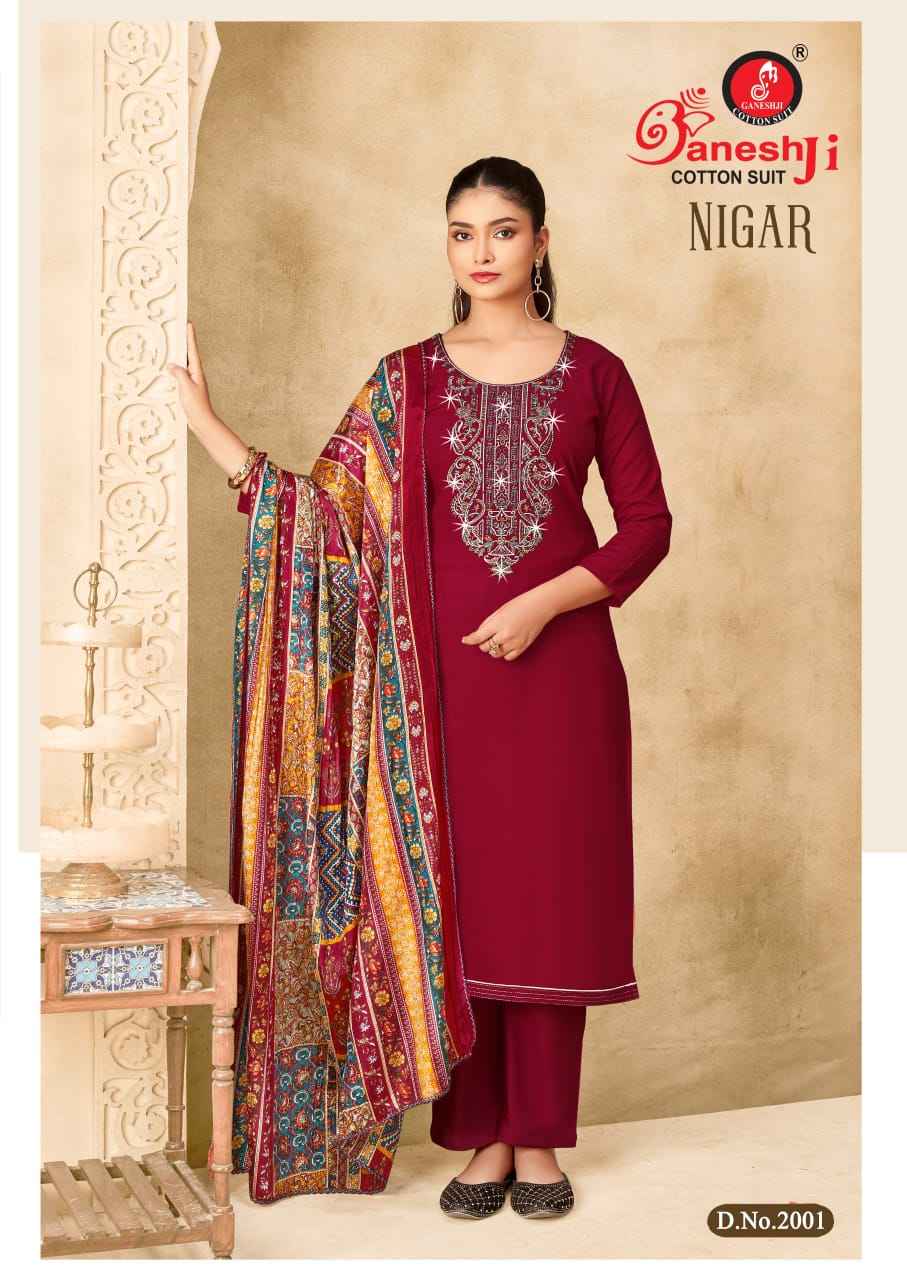 GANESHJI NIGAR VOL-02 PURE REYON SLUB WITH EMBROIDERY DRESS MATERIAL AT WHOLESALE PRICE