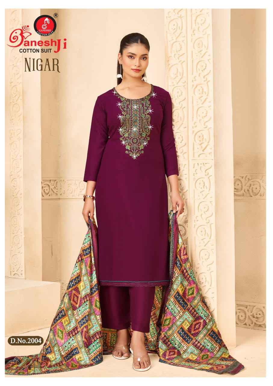 GANESHJI NIGAR VOL-02 PURE REYON SLUB WITH EMBROIDERY DRESS MATERIAL AT WHOLESALE PRICE