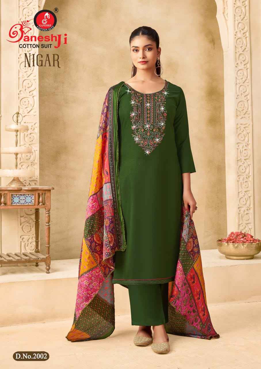GANESHJI NIGAR VOL-02 PURE REYON SLUB WITH EMBROIDERY DRESS MATERIAL AT WHOLESALE PRICE