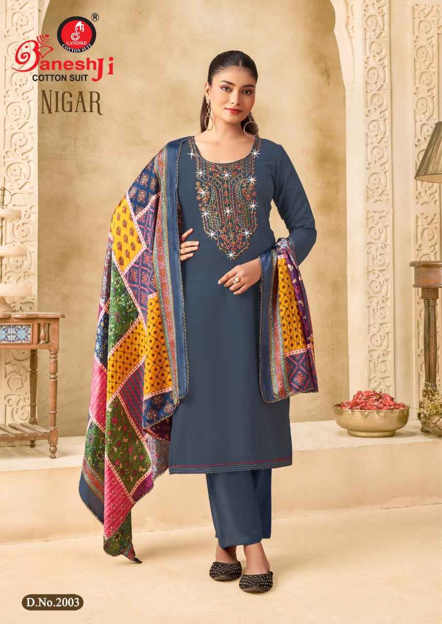 GANESHJI NIGAR VOL-02 PURE REYON SLUB WITH EMBROIDERY DRESS MATERIAL AT WHOLESALE PRICE