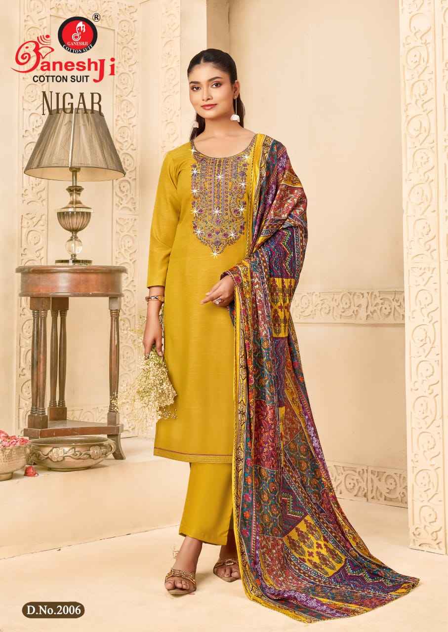 GANESHJI NIGAR VOL-02 PURE REYON SLUB WITH EMBROIDERY DRESS MATERIAL AT WHOLESALE PRICE