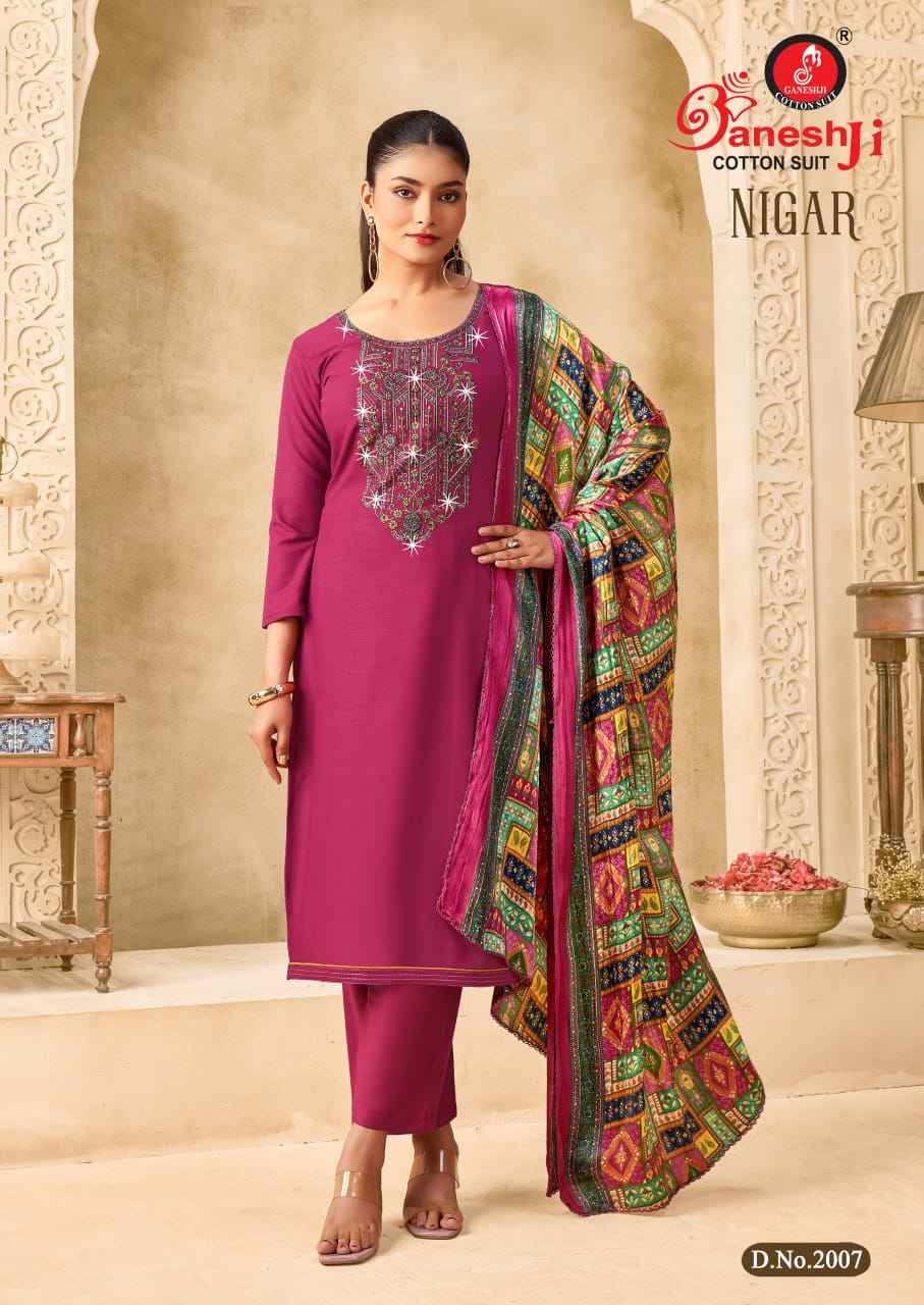GANESHJI NIGAR VOL-02 PURE REYON SLUB WITH EMBROIDERY DRESS MATERIAL AT WHOLESALE PRICE