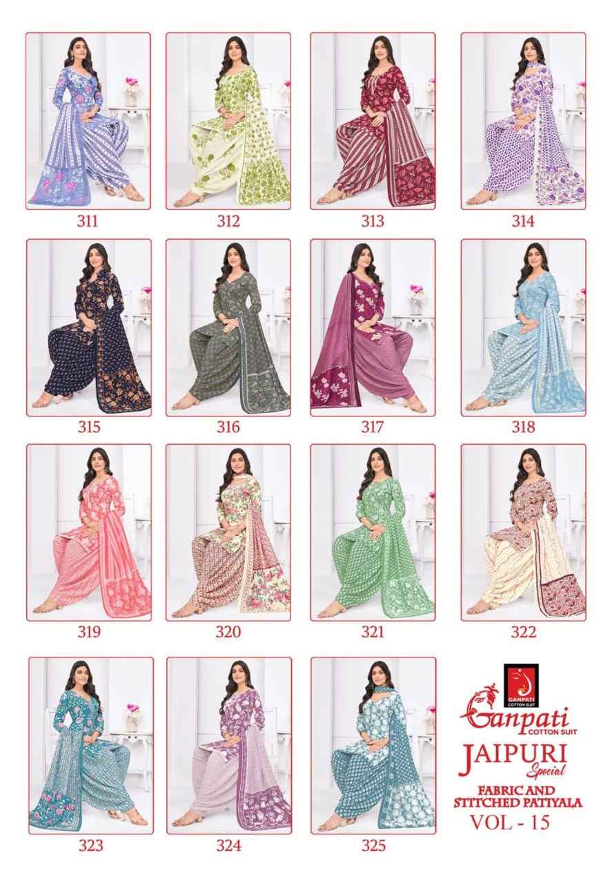 GANPATI JAIPURI SPECIAL PATIYALA VOL-15 HEAVY COTTON PRINTED DRESS MATERIAL AT WHOLESALE PRICE