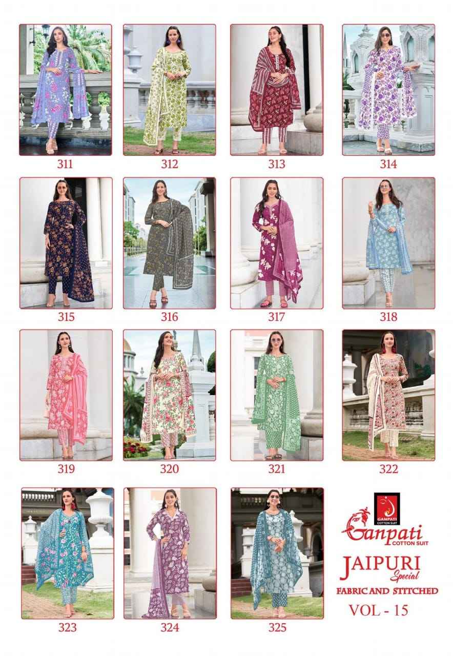 GANPATI JAIPURI SPECIAL VOL-15 HEAVY COTTON PRINTED DRESS MATERIAL AT WHOLESALE PRICE