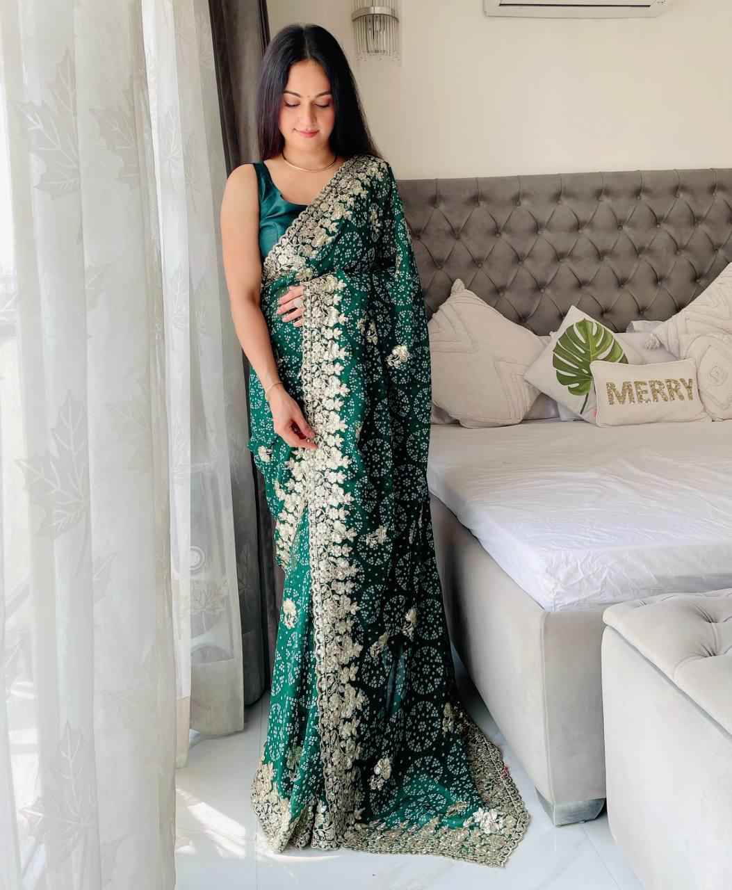 GEORGETTE BANDHEJ PRINT & SEQUINS EMBROIDERY SAREE AT WHOLESALE PRICE