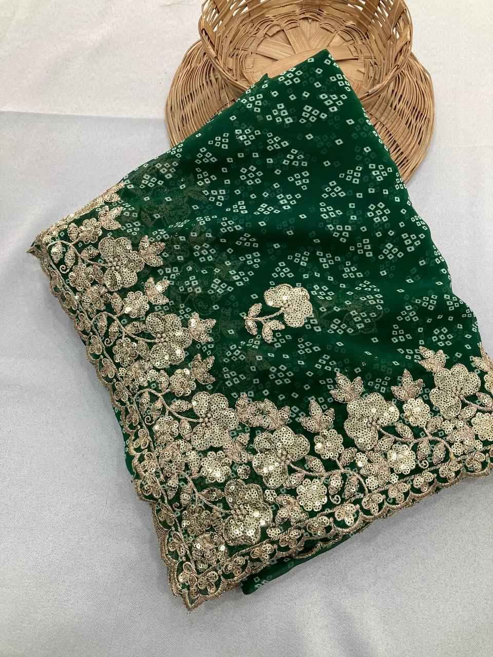 GEORGETTE BANDHEJ PRINT & SEQUINS EMBROIDERY SAREE AT WHOLESALE PRICE